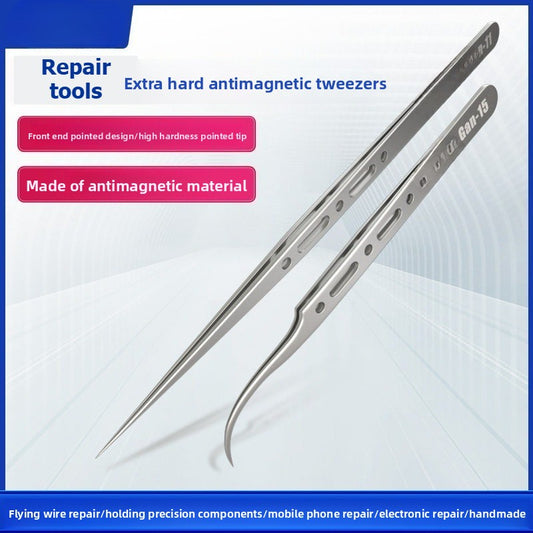 Stainless steel bend, extra hard antimagnetic tweezers, high precision straight bend pointed tweezers, mobile phone repair, anti-static repair tools