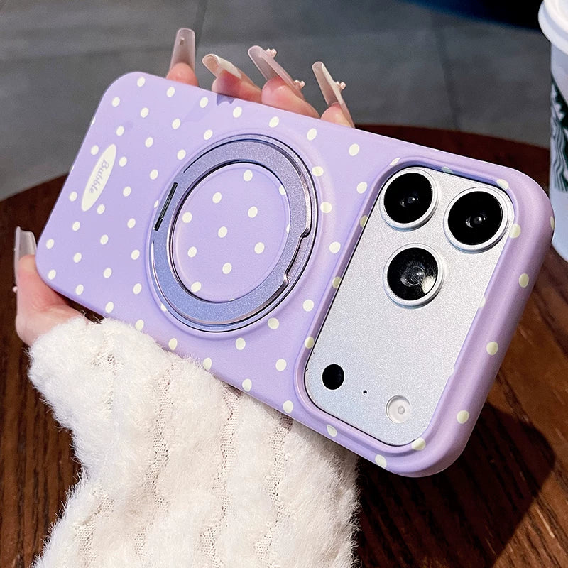 Solid color polka dot bracket for iPhone 17promax mobile phone case New iPhone16 gentle polka dot rotating bracket protective case 15 Korean anti-drop large hole women's shell Phone accessories