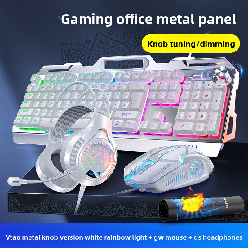 Silver Carving V2G5 Mechanical Feel Metal Keyboard Mouse Headset Three-piece Set USB Wired Gaming Computer Accessories