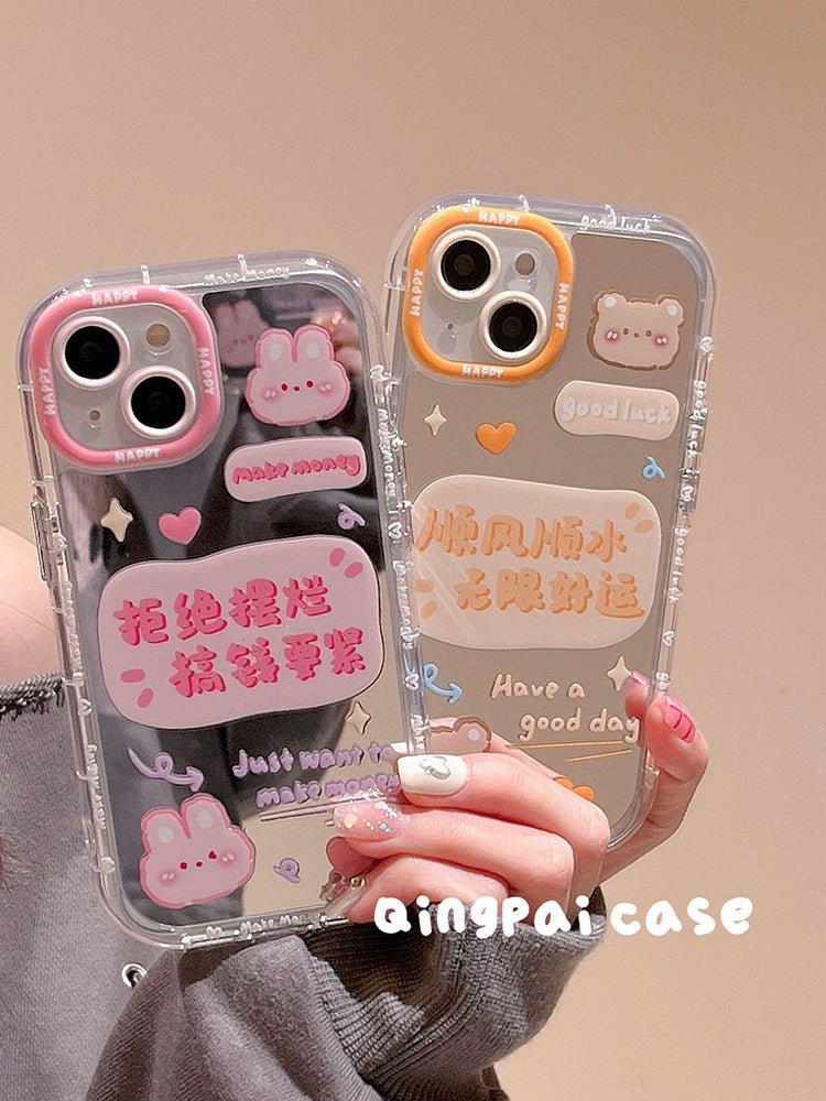 Accessories for Apple 14 mobile phone case mirror text bear rabbit 13 new iphone14promax female 12