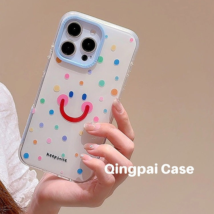 Accessories girl ins color polka dot smiley face for apple 15promax mobile phone case iphone13 new 14pro women