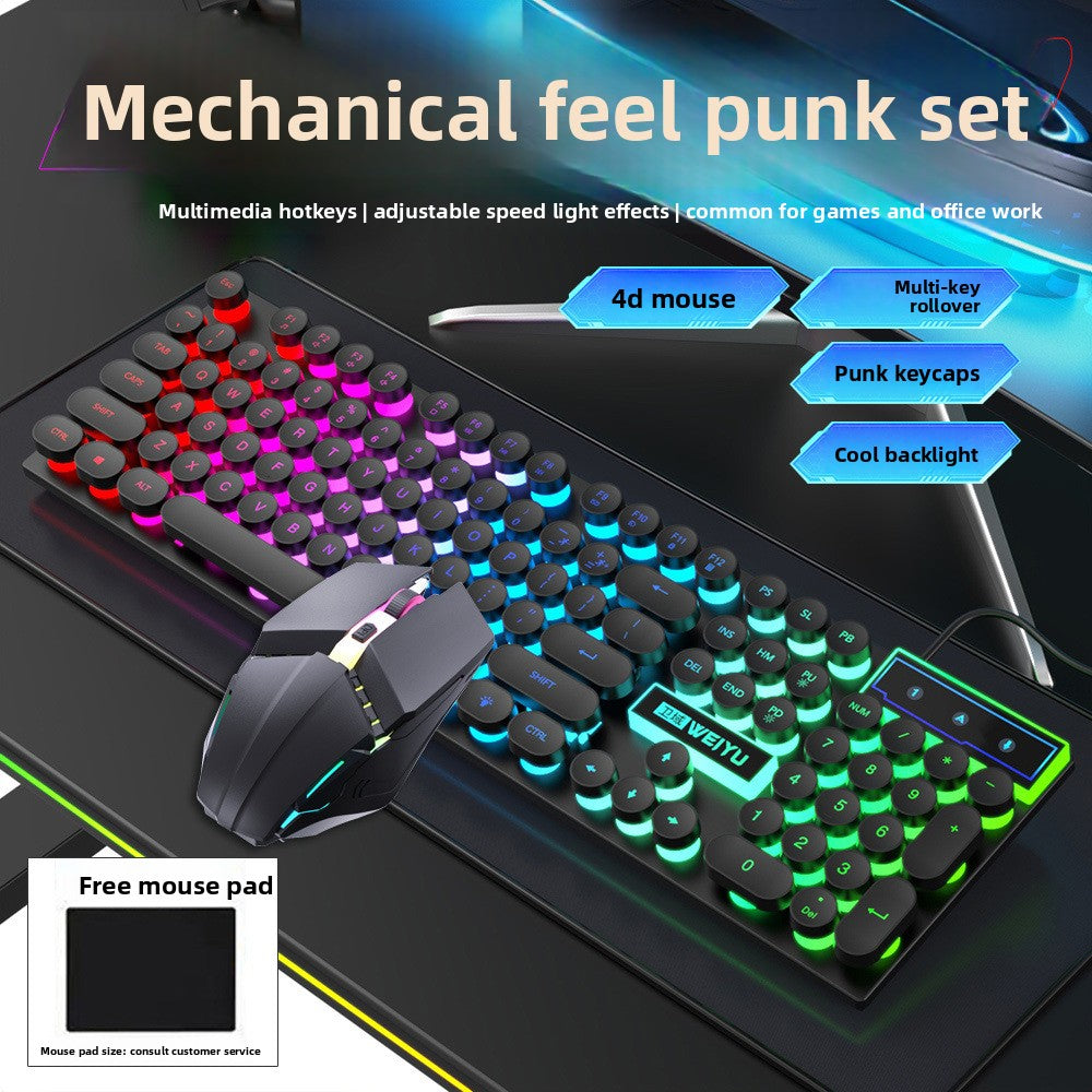 Mechanical feel wired keyboard mouse luminous set game office desktop computer