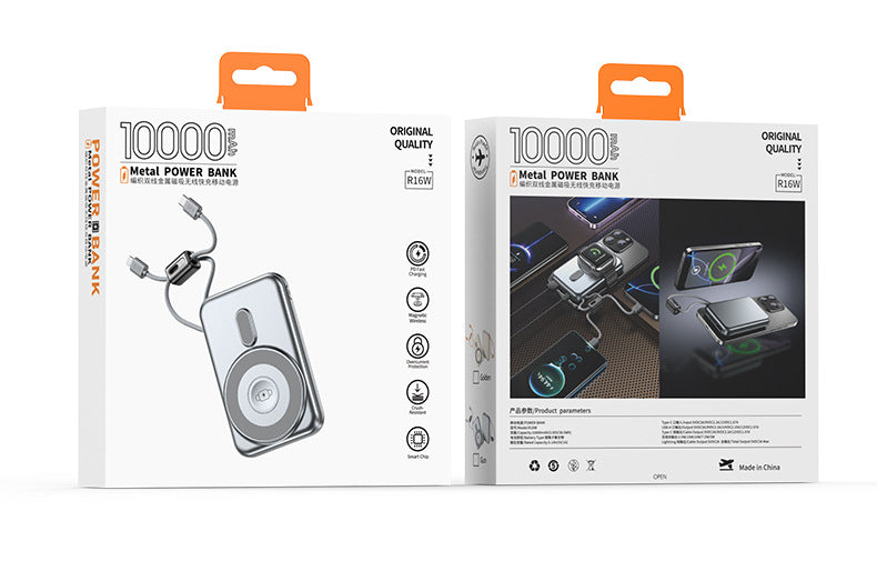 KC magnetic power bank 10000 mAh with its own cable ultra-thin watch earphones wireless fast charging power bank