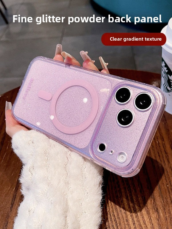 Fine flash star magnetic suction for iPhone 17promax mobile phone case new iPhone16 double layer gradual change glitter semi-transparent magnetic protective case 15pro small fresh women's case Phone accessories