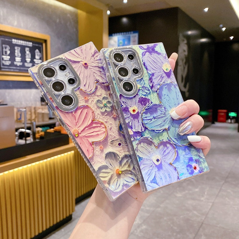 Accessories Oil Painting Fine Hole Flower Butterfly Samsung Galaxy S24Ultra Mobile Phone Case Case All Inclusive Luxury Lens Film