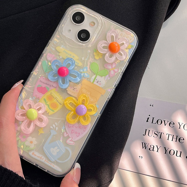 Accessories ins summer color three-dimensional flowers for Apple 15promax mobile phone case iphone13 new 14pro women