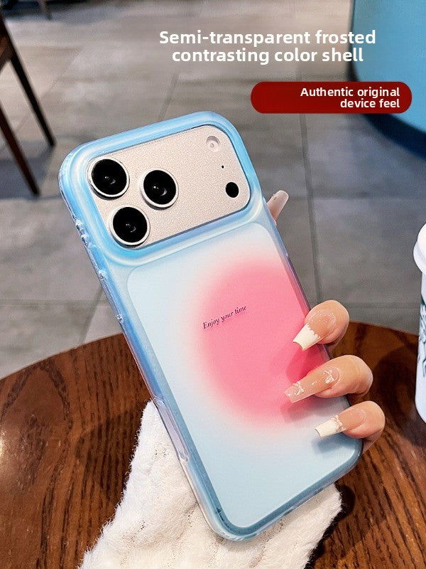 Semi-transparent gradual change blush For iPhone 18promax mobile phone case New iPhone17 smudged English letter protective case 16pro Summer clear women's simple case Phone Accessories