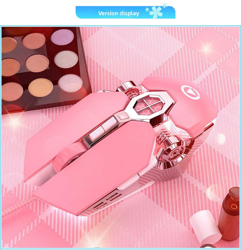 Silver engraving pink mouse game luminous wired girl cute mechanical e-sports macro mute computer accessories Amazon
