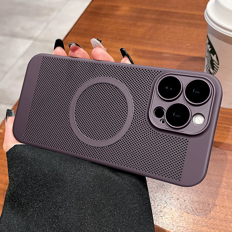 For iPhone 16Promax mobile phone case new iphone15pro protective case 17Promax ultra-thin breathable 13 heat dissipation magnetic suction 12 all-inclusive 14 men's and women's 8plus matte simple hard case Phone accessories