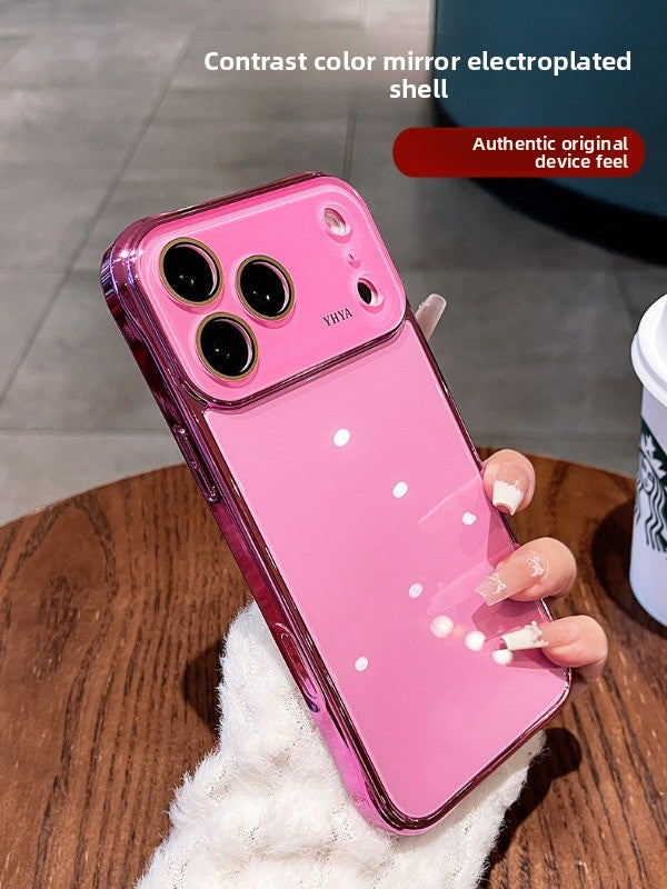 Mirror plating for iPhone 17 seconds to become larger Windows 17Pro mobile phone case New iPhone16 tempered glass ice crystal glossy plating hard case 15Pro solid color women's case Phone accessories