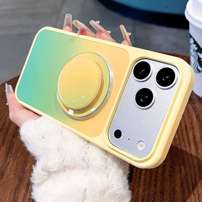 Macaron gradual change smudge bracket for iPhone 17promax mobile phone case New iPhone16 built-in magnetic suction belt Round bracket protective case 15 High value, case Phone accessories