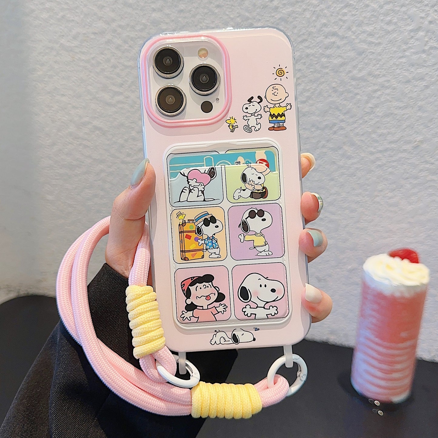 Accessories Cartoon Powder Snoopy Dog Wristband Lanyard for Apple 15 Mobile Phone Case iPhone14promax Creative 13