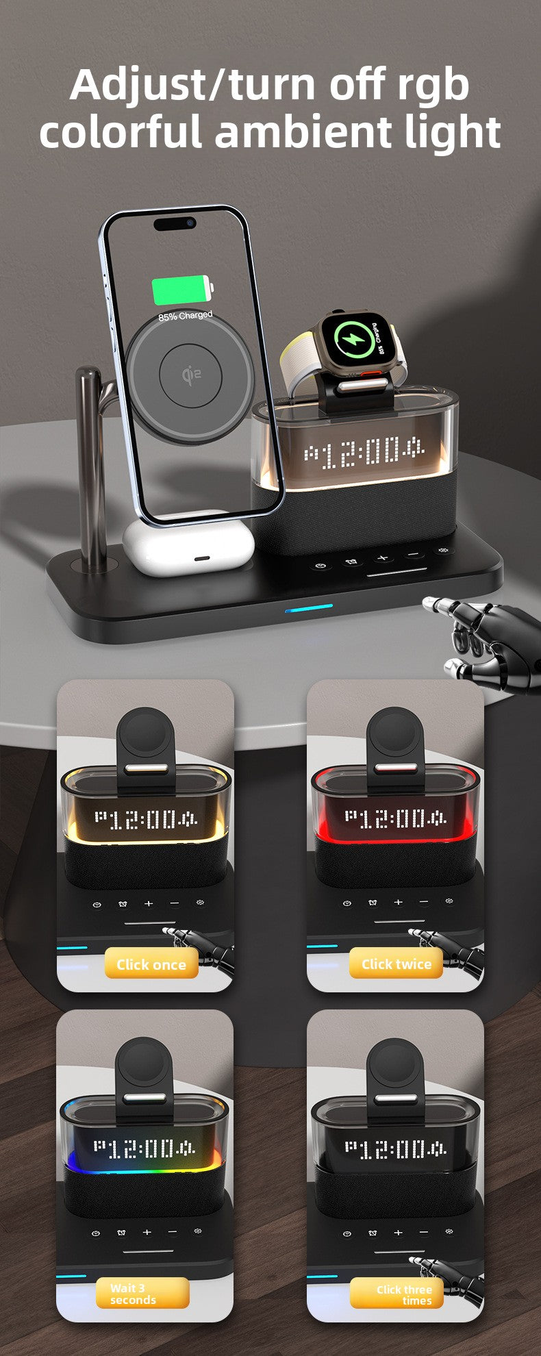 Magnetic wireless charger 3-in-1 wireless charging Clock  for Apple 3-in-1