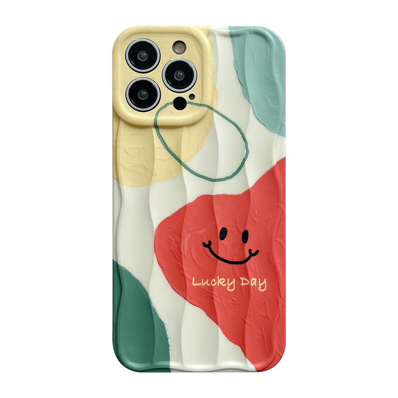 Accessories Art Oil Painting Geometric Color Block Smiley Face for iphone14Promax iPhone 13 Case 12 Soft 11 Women