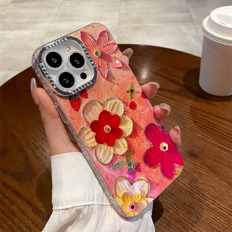 Accessories Blu-ray water brick Epoxy strawberry red flower for iPhone15Promax mobile phone case 14Pro Apple 13Pro