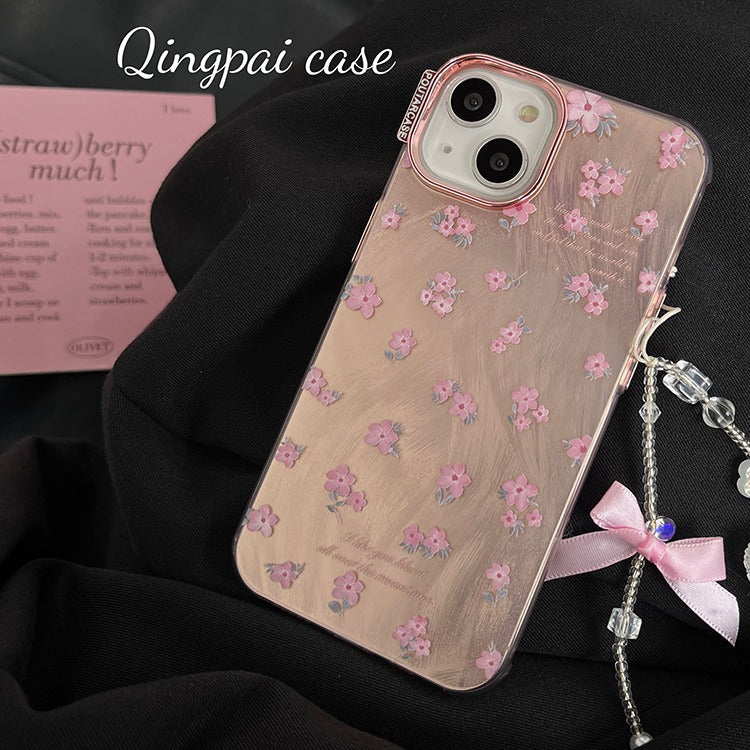 Accessories electroplated ins pink flower chain for iPhone15Pro mobile phone case Apple 14 new 13 women's 12 trendy