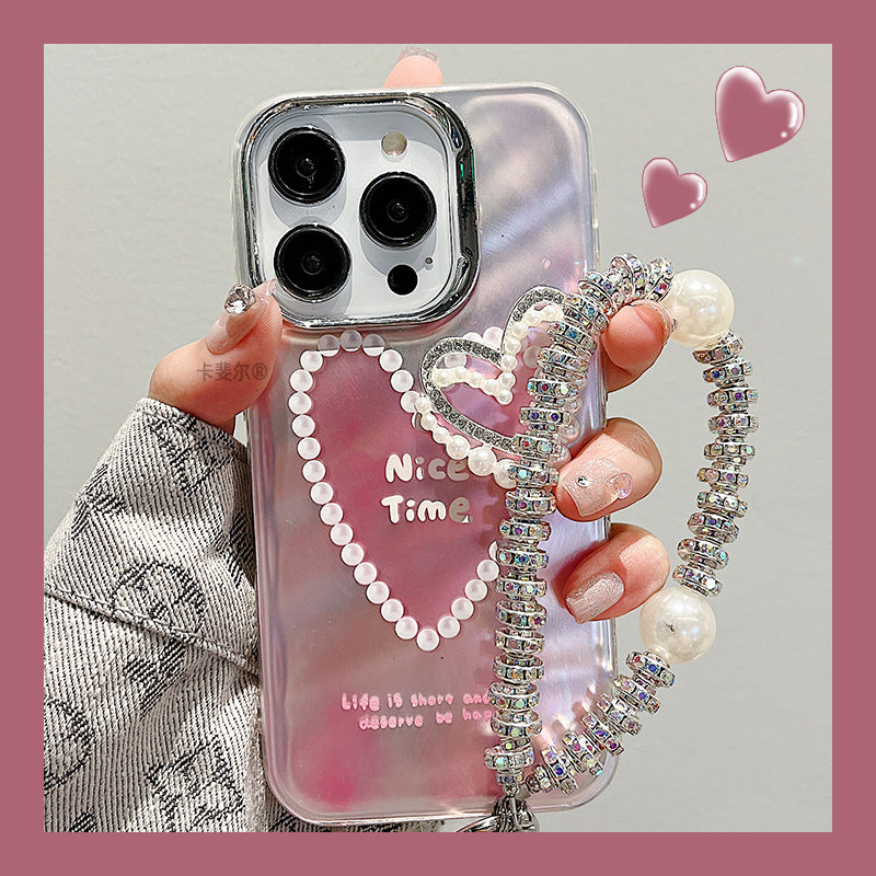 Accessories for feather yarn gradual change three-dimensional love bracelet iphone14promax mobile phone case apple 15 new ins wind