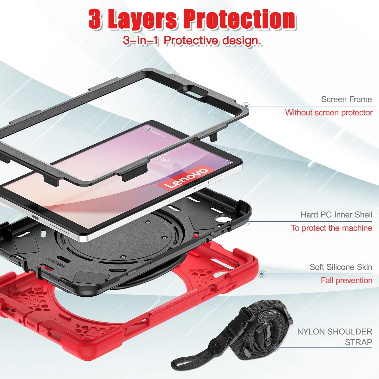 Applicable Lenovo M8 tablet 4th generation 2023 silicone anti-drop case protective cover TB-300FU bracelet bracket long shoulder strap protective Accessories