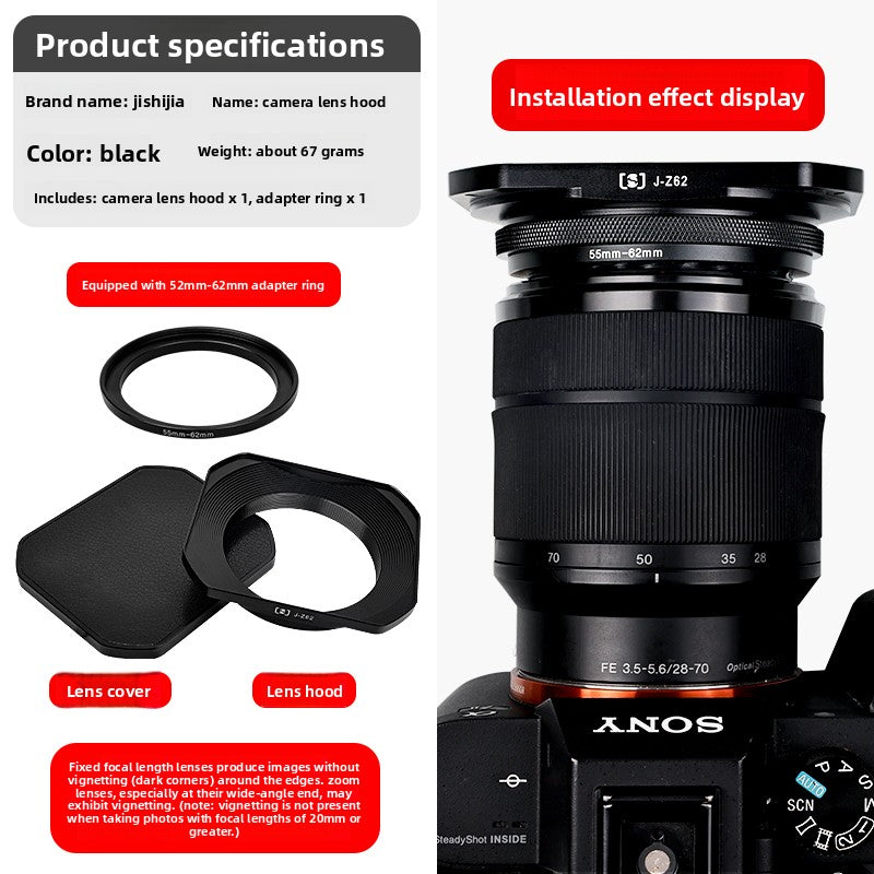 Square hood for Sigma 18-50/56 f1.4 Fuji 15-45/16 -50 lens 52/55/62 mm digital camera accessories