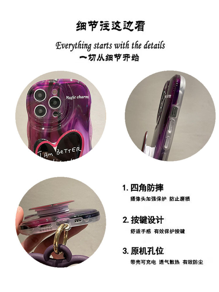 Accessories smudge gradual change dark purple love bracket for apple 15 mobile phone case iphone13 Japan and Korea 15promax new