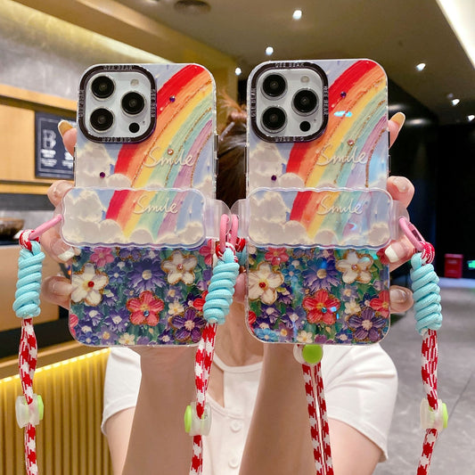 Accessories [Apple] iphone15/13/14promax rainbow color flower diagonal span bracelet anti-drop women's new mobile phone case