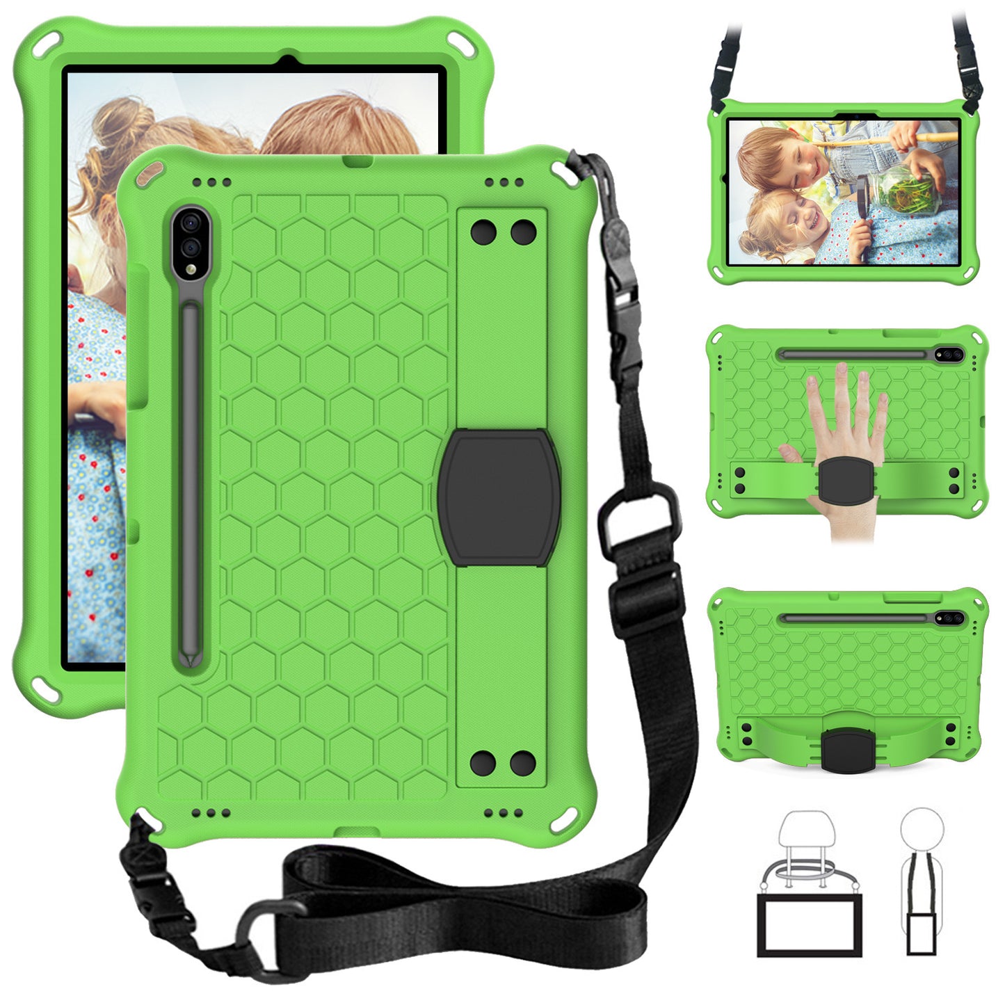 Suitable for Samsung Tablet S9 Tablet Case Children's Anti-drop S8 Protective Case Suction Pen All-inclusive S7 Hand Support Bracket Shoulder Strap Protective Accessories