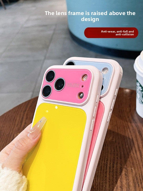 Spring and summer dopamine contrast color for iPhone 17 seconds change 17pro lens frame new mobile phone case iPhone16 integrated lens film solid color jelly anti-drop 15 explosive case Phone accessories