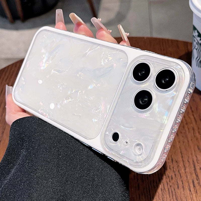 Laser shell pattern for iPhone 17promax mobile phone case new iPhone16 soft edge anti-drop belt wrist lanyard silicone women's 15pro super good-looking light shell Phone accessories