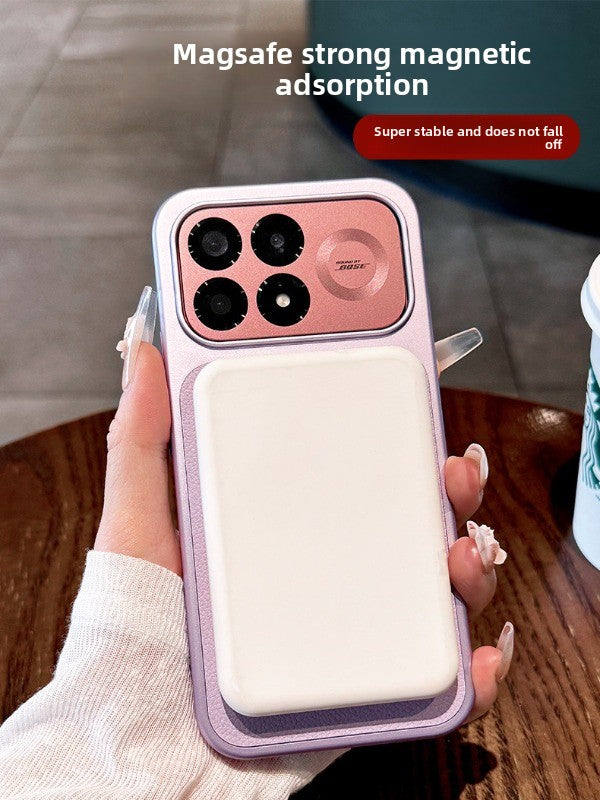 For Redmi k100pro mobile phone case, the new k90promax protective case, ultra-thin Redmi lychee leather pattern all-inclusive anti-drop magnetic suction women's high-end soft edge hard case Phone Accessories