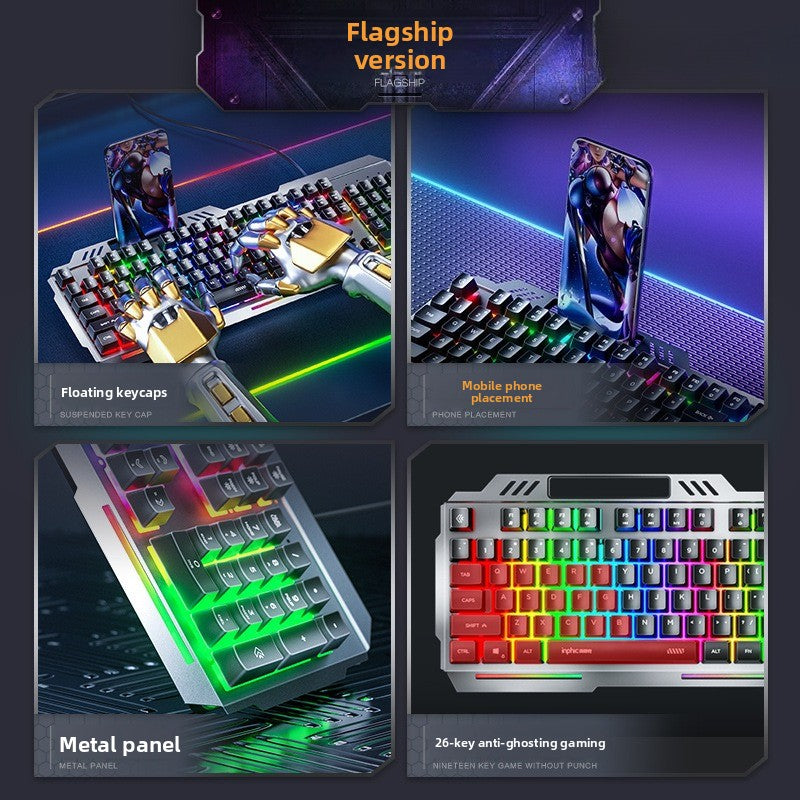 K2 wired keyboard metal panel mechanical feel e-sports game luminous Internet cafe film