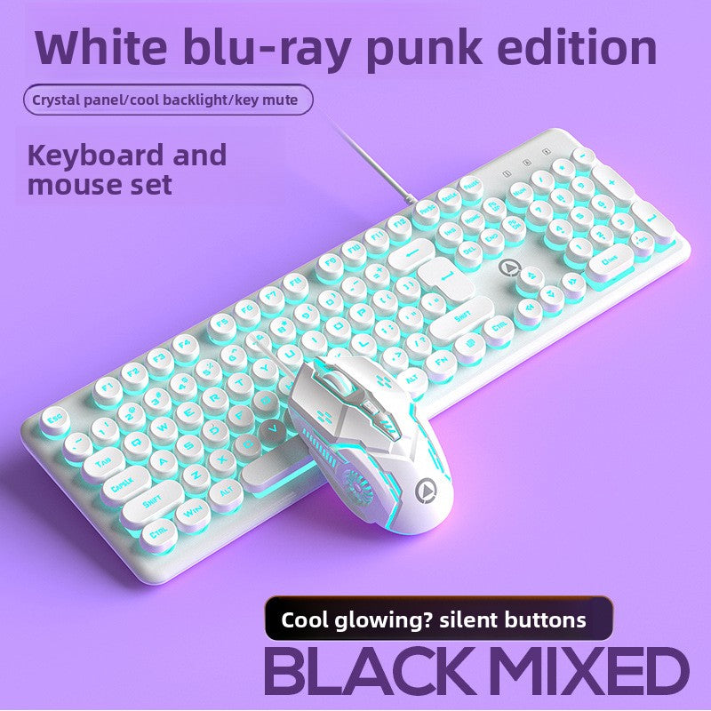Silver V7 crystal mechanical feel game wired keyboard round punk keycap glow