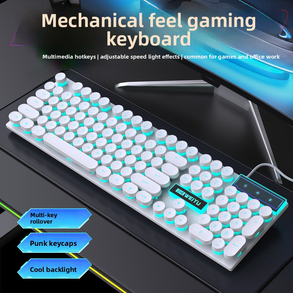 Floating retro punk keycaps mechanical feel wired keyboard mouse luminous set game office desktop computer