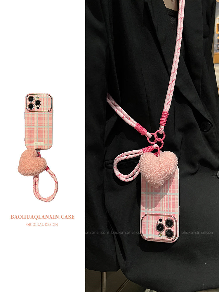 Accessories large window pink plush plush love for apple 15promax mobile phone case iphone14pro autumn and winter