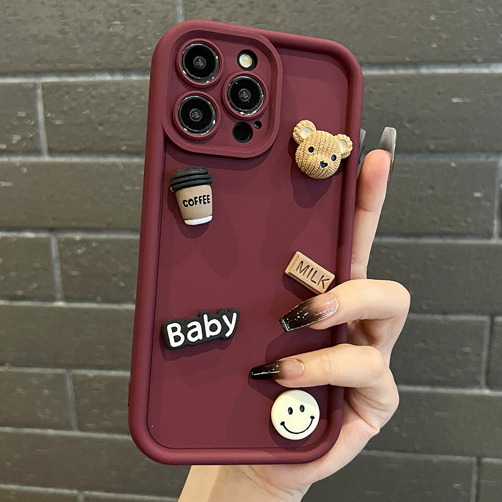 Accessories creative cute three-dimensional coffee bear for iphone15 mobile phone case Apple 14promax silicone new 13