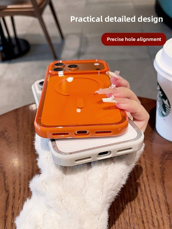 Transparent jelly magnetic suction for iPhone 17promax mobile phone case New iPhone16 women's large hole frame dopamine anti-drop protective case 15pro simple niche case Phone accessories