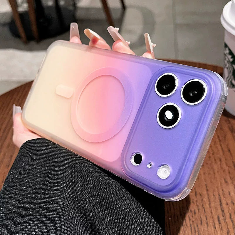 Double-sided matte silver magnetic suction for iPhone 17promax mobile phone case New iPhone16 semi-transparent matte gradual change smudge protective case 15pro built-in magnetic case Phone accessories
