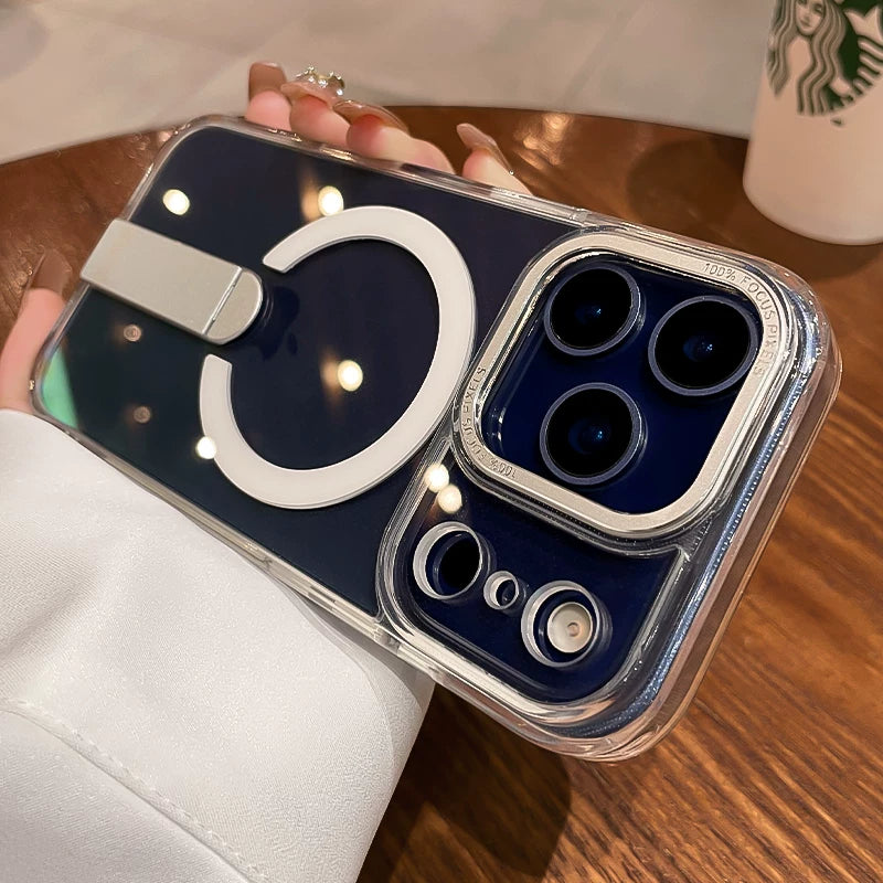 For iphone17promax mobile phone case women's iPhone 17pro new rotating bracket 15 transparent magnetic suction 14plus all-inclusive anti-drop 13 advanced 12p protective case ultra-thin Phone accessories