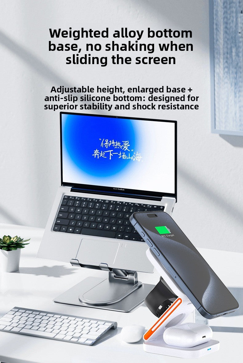 New multi-functional desktop vertical folding three-in-one wireless charging 15W magnetic mobile phone holder wireless charger