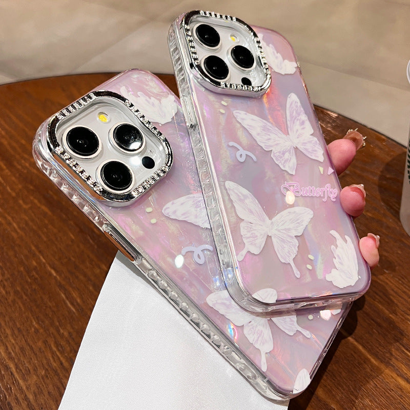 Accessories White butterfly is suitable for Apple 15promax mobile phone case, the new 2024 women's iPhone15 shell pattern 13pro.