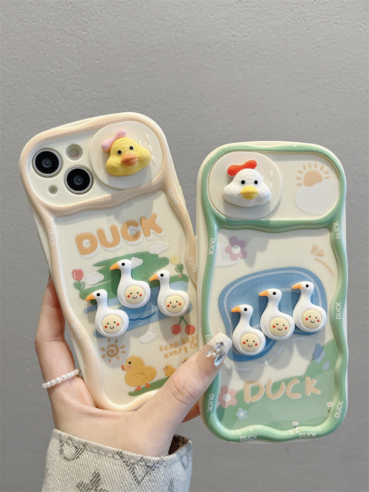 Accessories for Apple 15promax mobile phone case 13 three-dimensional cartoon duck sliding window iphone15 new 15pro