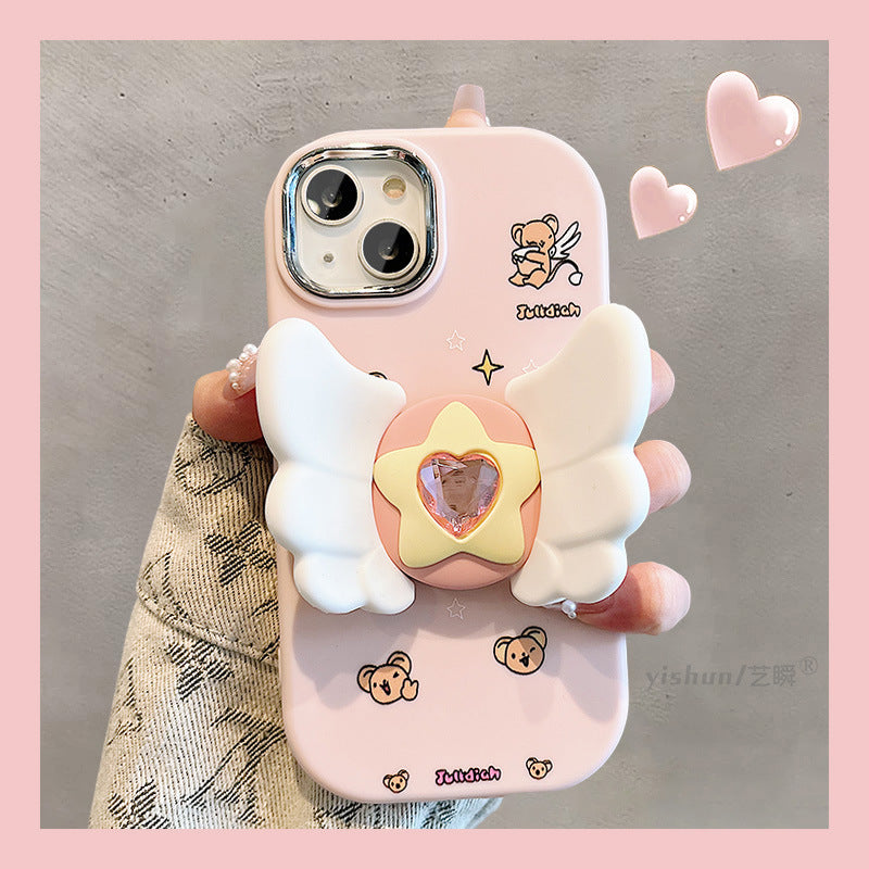 Accessories for Apple 15ProMax mobile phone protective case iPhone14 girl heart cartoon cute angel wing bracket