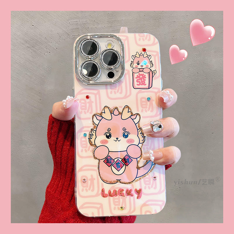 Accessories for Apple 15ProMax mobile phone case iPhone14 creative text cartoon cute little dragon 12 New Year's 11