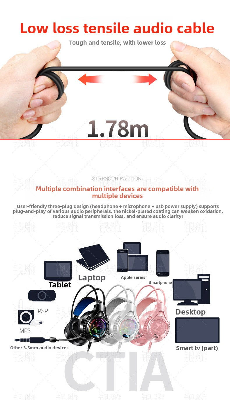 Silver Diao Q7 Headset Wired Light 7.1 Video USB Gaming Headset