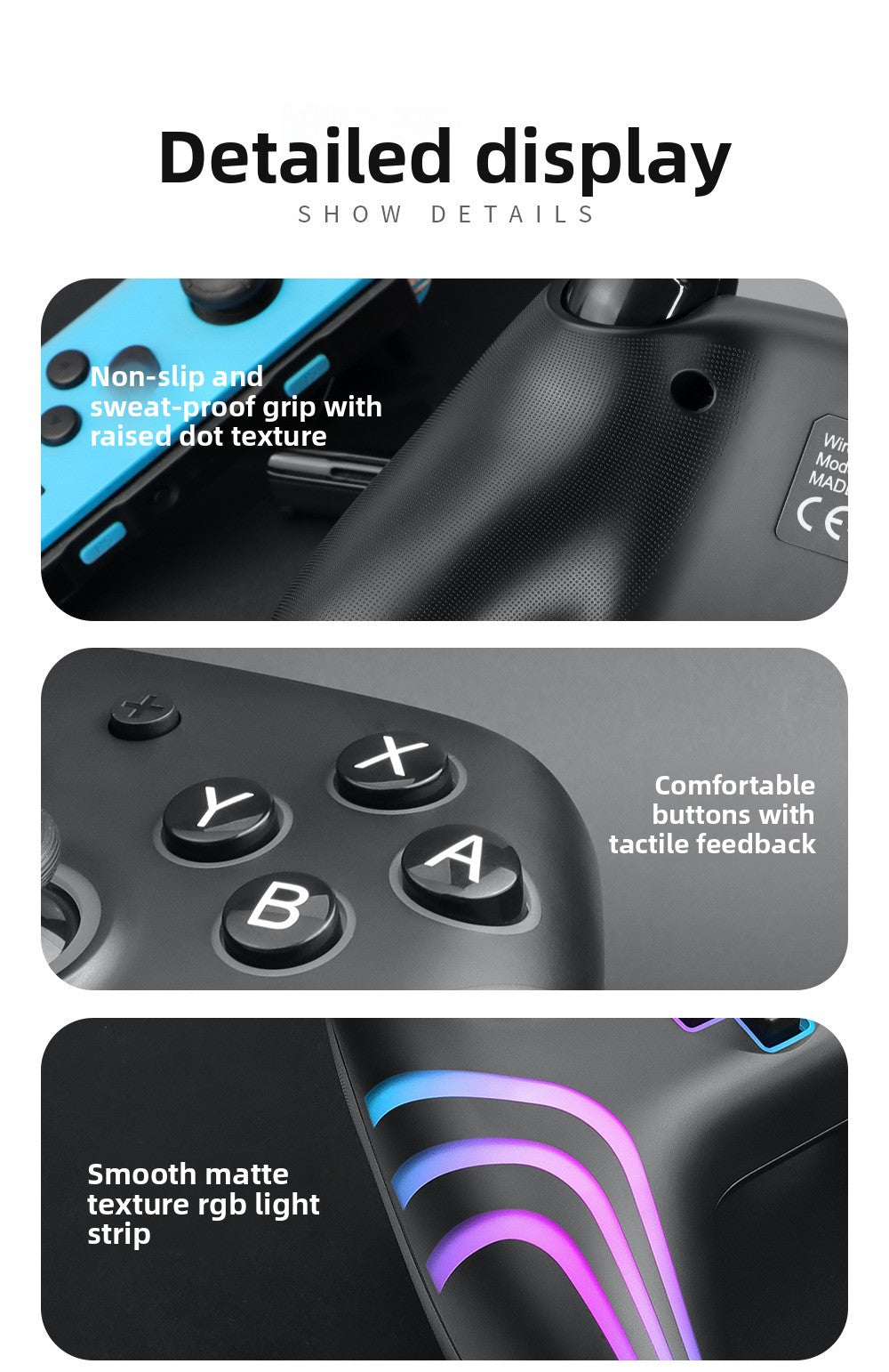 New NS PRO gamepad SWITCH Bluetooth wireless handle with six-axis somatosensory vibration RGB colorful lights