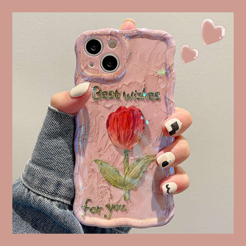 Accessories Superior Sense Spring Oil Painting Flower Bouquet iphone15pro max Mobile Phone Case Apple 14 New ins