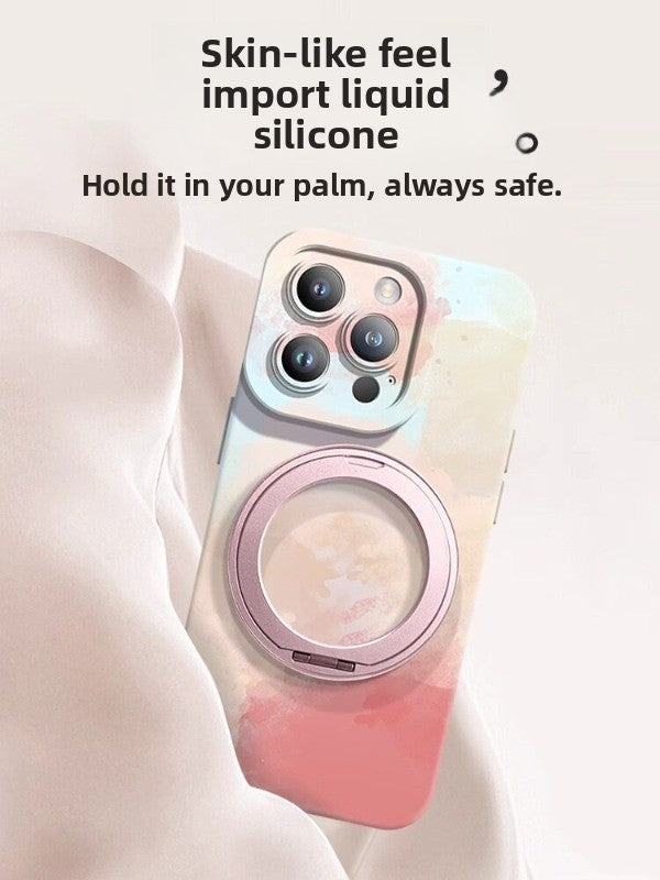 For iPhone 16promax mobile phone case iphone15 liquid silicone 360 ° magnetic suction bracket ultra-thin protective case anti-drop plus all-inclusive matte MagSafe hard case Phone accessories