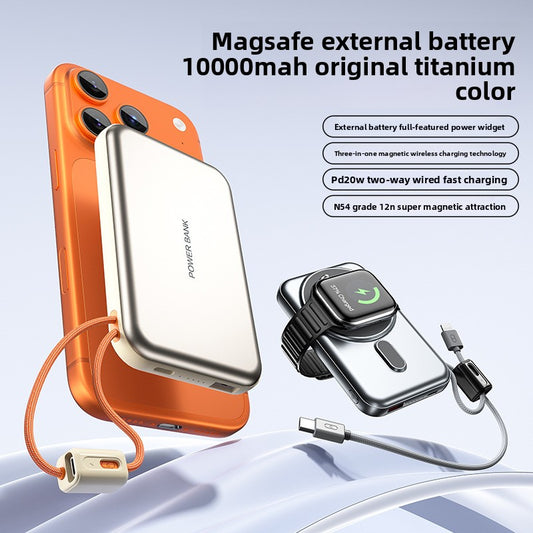 KC magnetic power bank 10000 mAh with its own cable ultra-thin watch earphones wireless fast charging power bank