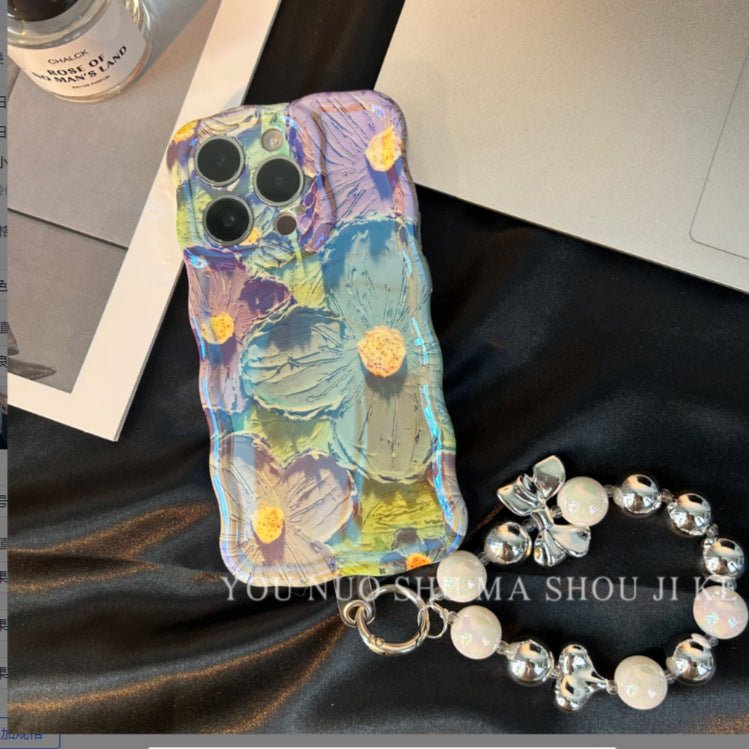 Accessories [Apple] iPhone15Pro Apple 14 anti-drop ins Blu-ray retro oil painting flower new female phone case