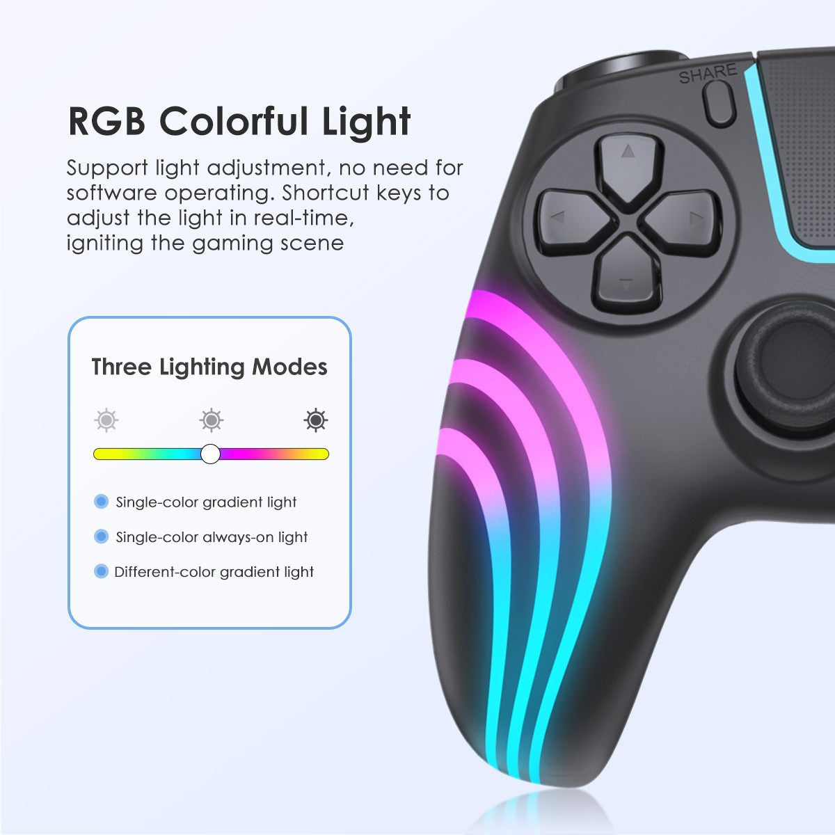 PS4 wireless handle, Bluetooth somatosensory gamepad, colorful lights P4 controller, computer PC tablet universal handle