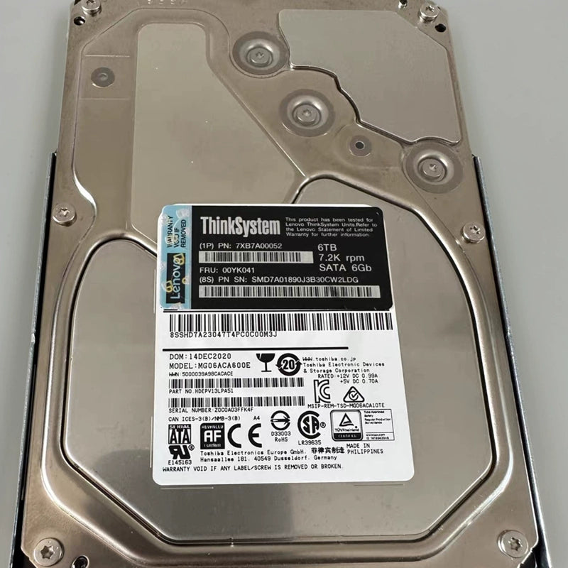 Lenovo SR550 Server Hard Disk 7XB7A00052 00YK041 6T 6TB SATA 3.5 7.2K Servicer